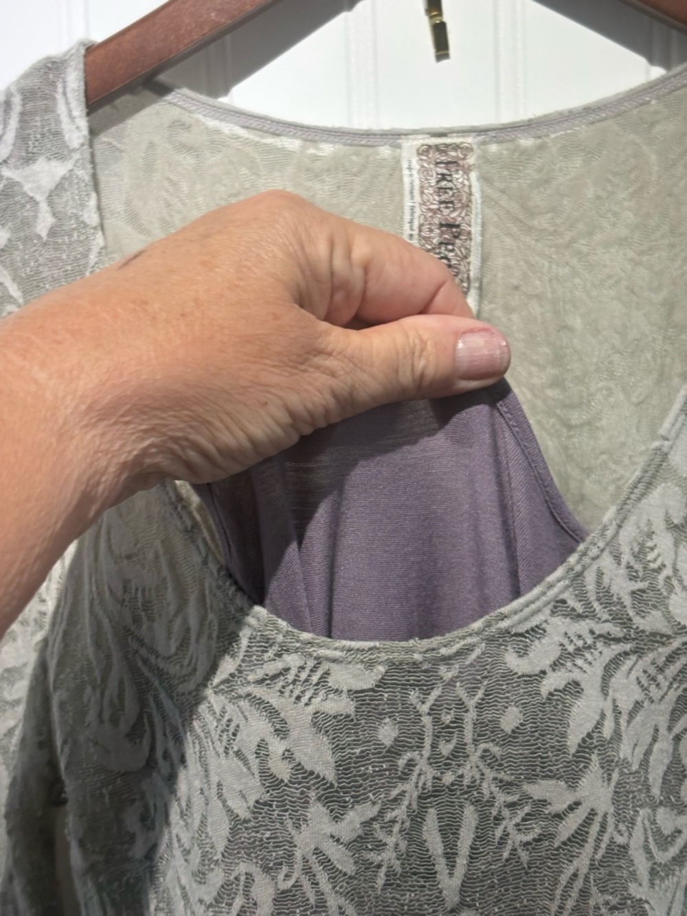 FREE PEOPLE Cream Lace Long Sleeve Skater Dress with Dusty Lavender Tulle size M - Picture 7 of 10